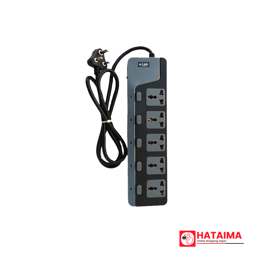 xLab 5 Universal Sockets - 1.5 Meters, Pure Copper Power Extension Cord with 5 Individual Switches (XEC-550N15)