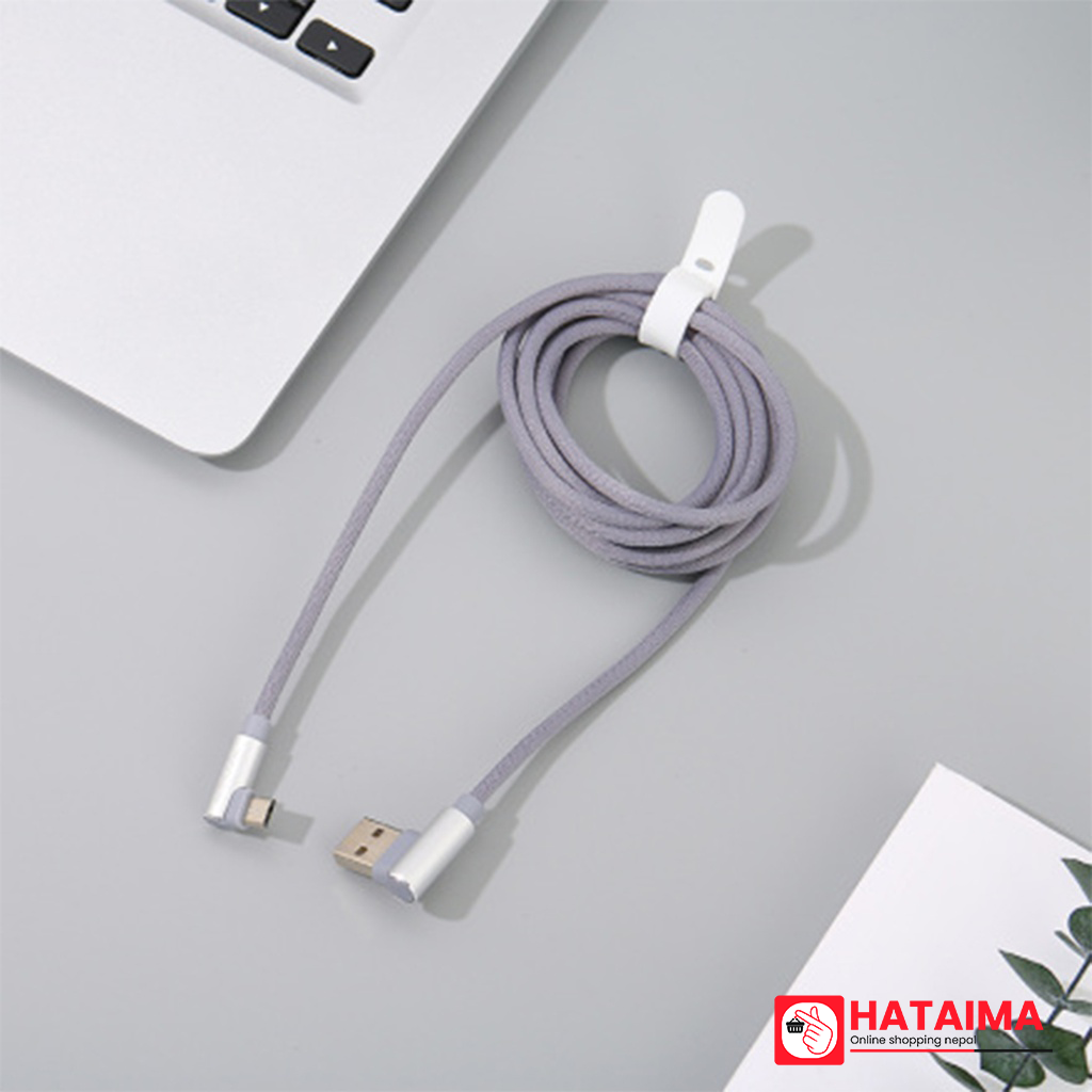 2M Angled Connectors Braided Jacket Sync Charging Cable for Android(Grayish Blue)